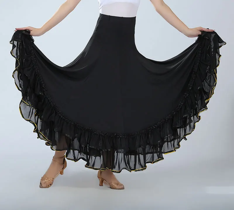 Jupe de danse moderne à paillettes pour femmes, longue balançoire Standard, valse, salle de bal espagnole, vêtements de scène de Tango