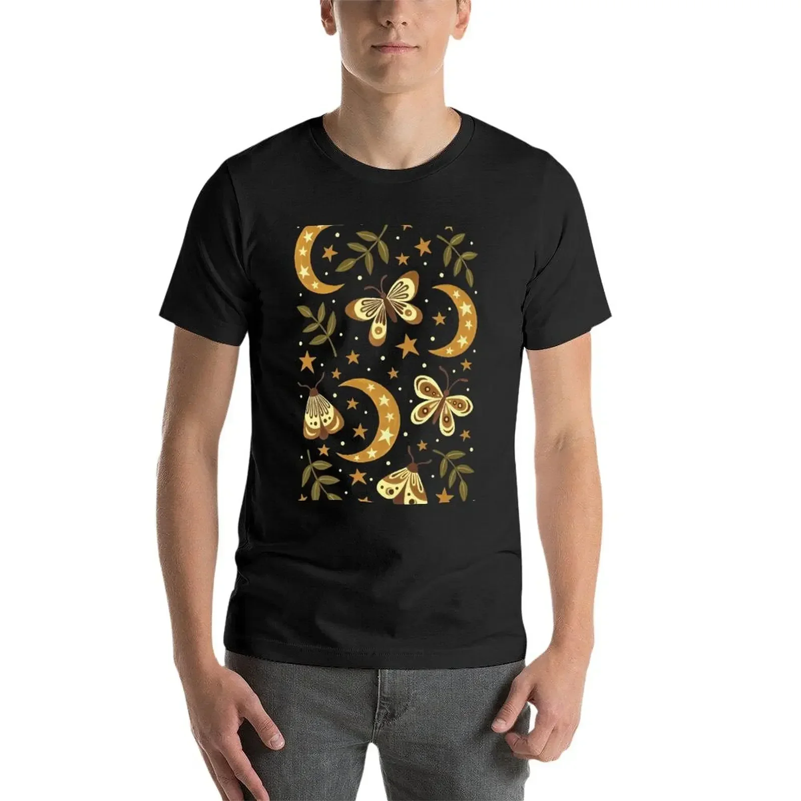 T-shirt Moons and Moths en coton pour homme, design personnalisé pour garçon