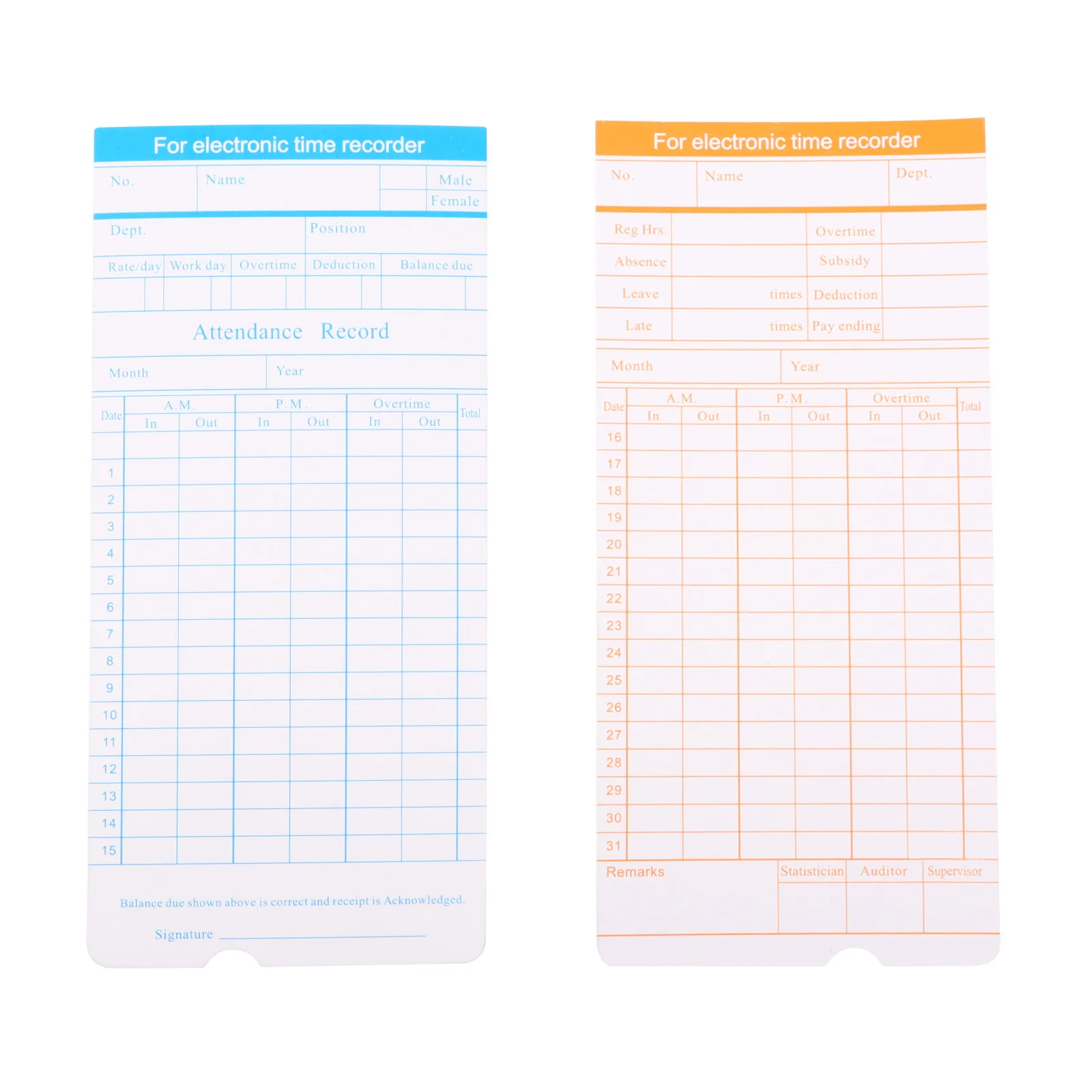 1 conjunto de cartões de tempo de formato mensal de dupla face para registros de deslocamento, cartões de relógio para cartão de atendimento de tempo de fábrica de escritório