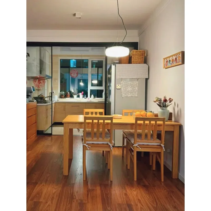 Solid wood dining table and chair combination, home dining table, modern simple log style rectangular table, black walnut