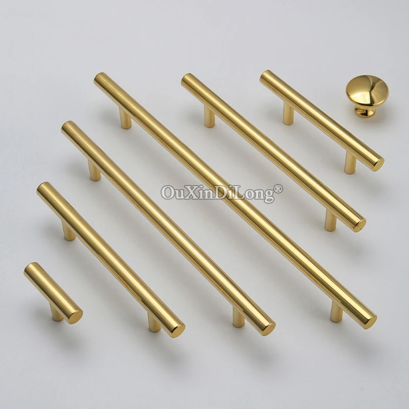 

Top Luxury 2PCS Solid Brass Shiny Gold T-Bar Furniture Handles Drawer Pulls Cupboard Wardrobe Closet TV Cabinet Pulls Knobs