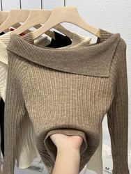 One Neck Jumper Women's Pullover Knitted Bottoming Shirt Autumn and Winter New French Jumper Inside Chic Pullover Tops