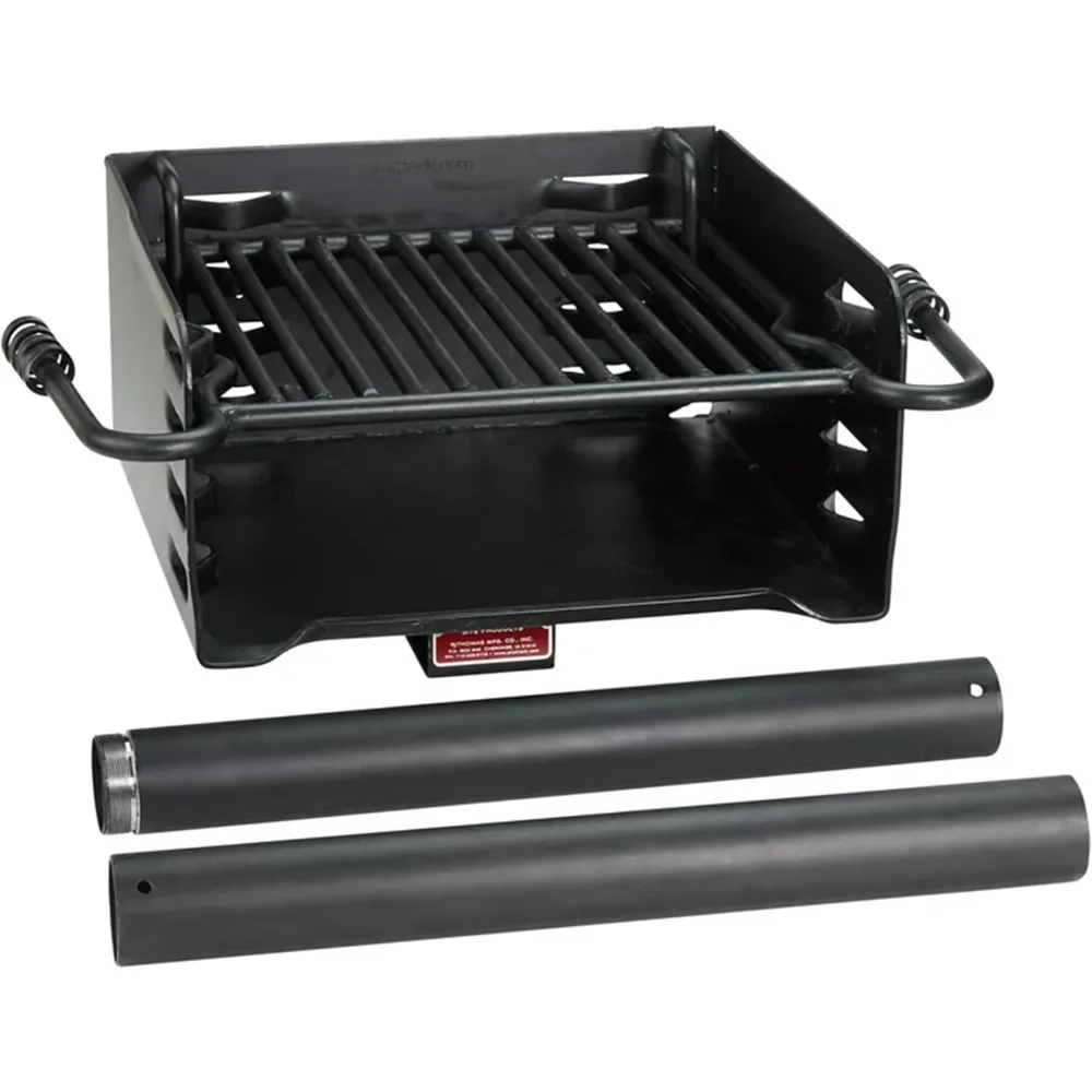 Style Heavy Duty Steel Outdoor BBQ Charcoal Grill with Cooking Grate and 360 Degree Swivel Post for Camping or Backyard