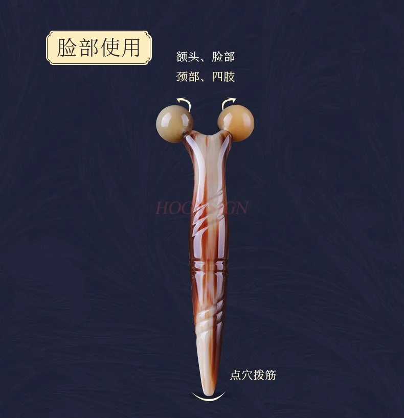 Roller type meridian dredging ox horn massage stick facial artifact thin face scraping board eye lifting and tightening muscle