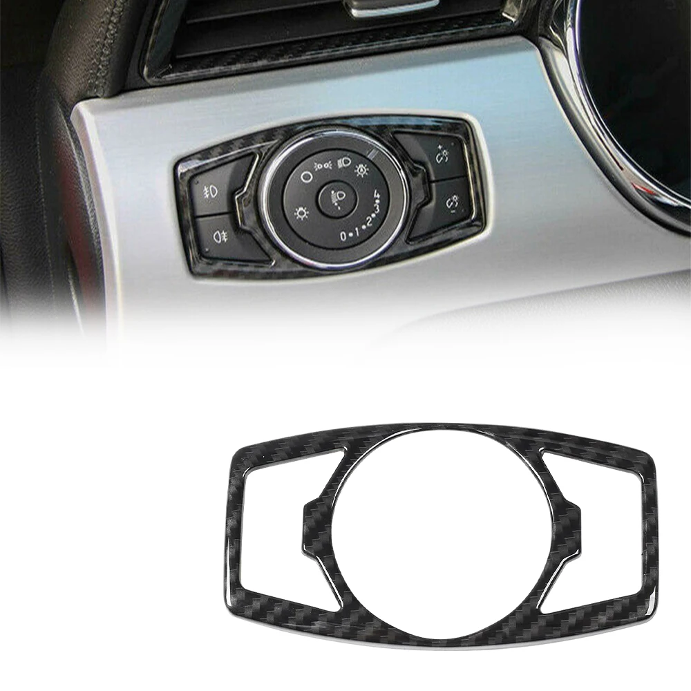 1Pcs Carbon fiber Headlight Switch Trim Decor Cover for Ford Mustang 2015 2016 2017 2018 2019 2020 Car Styling Accessories