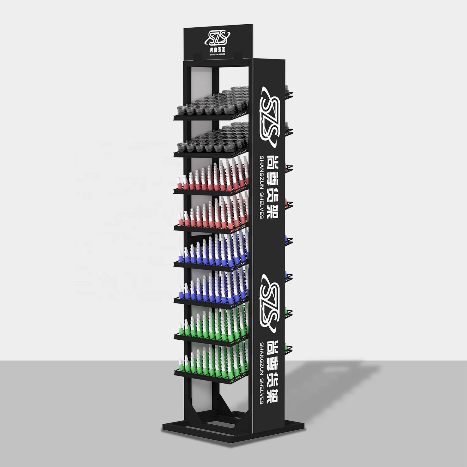 Retail store shelf vertical cosmetics shelf, grid display shelf, 8th floor nail polish shelf, Metal nail polish display shelf