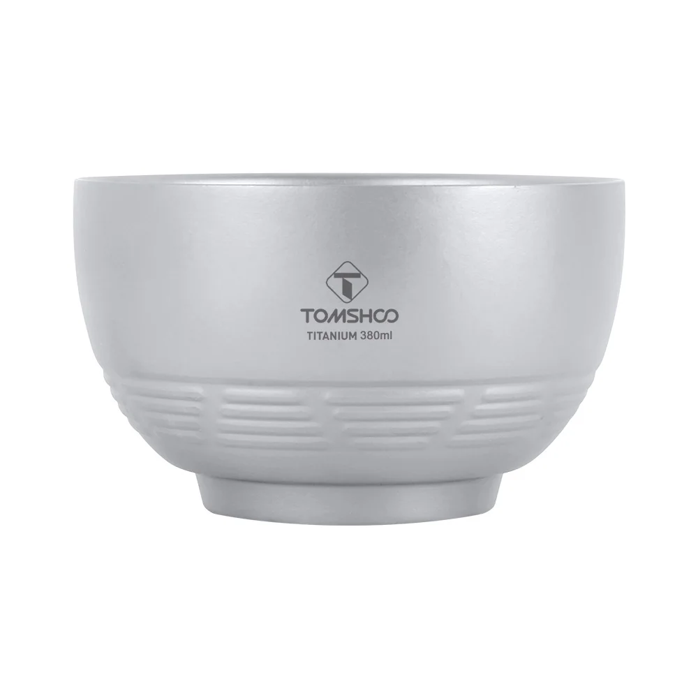 Tomshoo 380ml Double-layer Titanium Bowl Outdoor Camping Picnic Ultralight Portable Rice Soup Bowl Anti-scalding Tourist Bowl