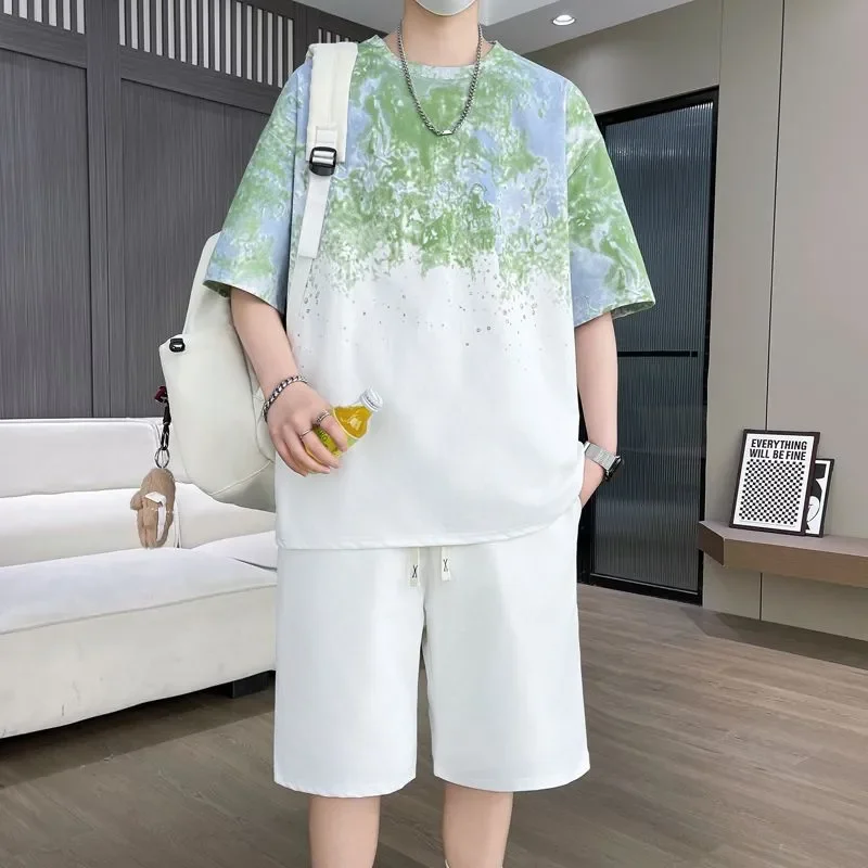 

Men's Tie Dye Print T Shirt Shorts Set Loose Casual Summer 2 Piece Streetwear Outfit