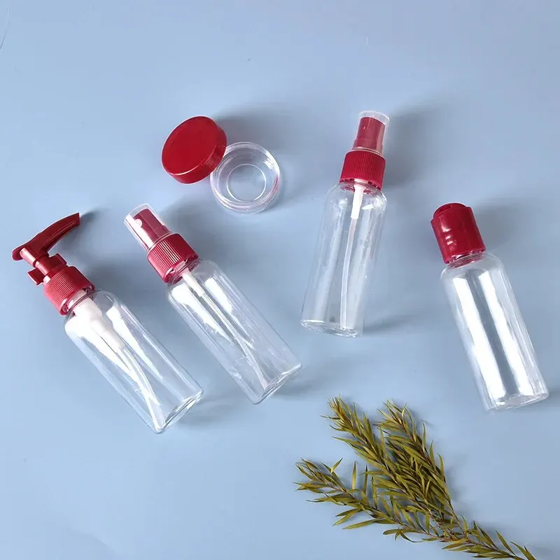 5pcs Pump Dispenser Vacuum Plastic Clear Lotion Cosmetics Empty Containers Spray Bottle Travel Essentials