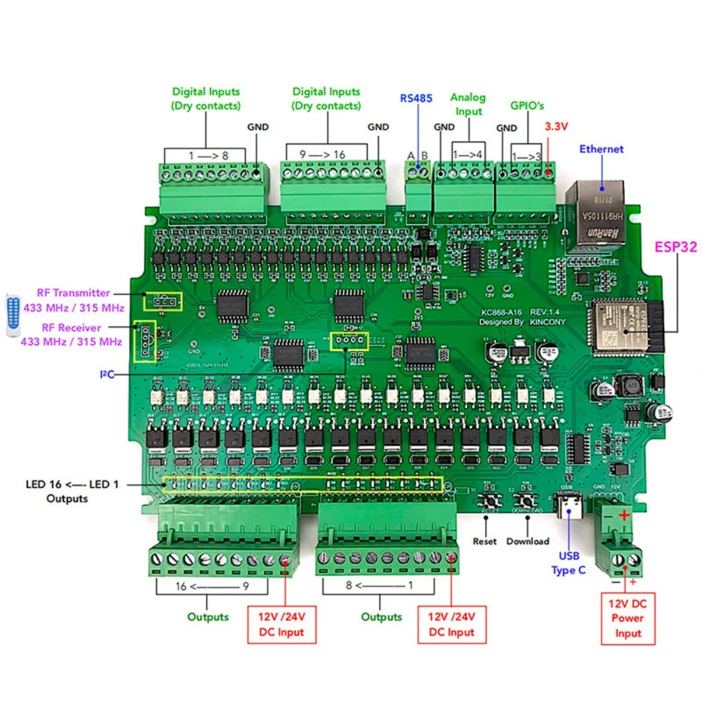 Kincony KC868‑A16 16‑Channel Relay Smart Switch Control Module