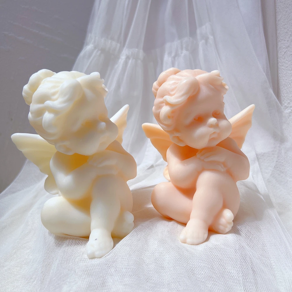 Cute Boy Angel Candle Mold Cupid Cherub Silicone Molds Cherub Angel Wings Wax Mould Home Decor Art