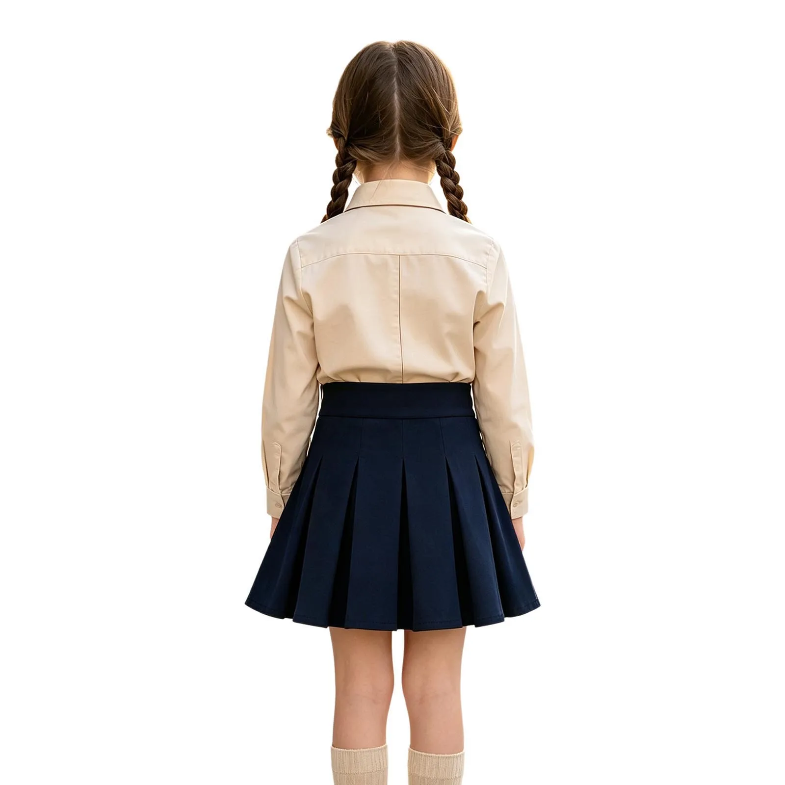 Kids Girls School Uniform Square Belt Buckle Pleated Hem Side Zipper Skirt with Built-in Shorts for School Wear Outings Vacation