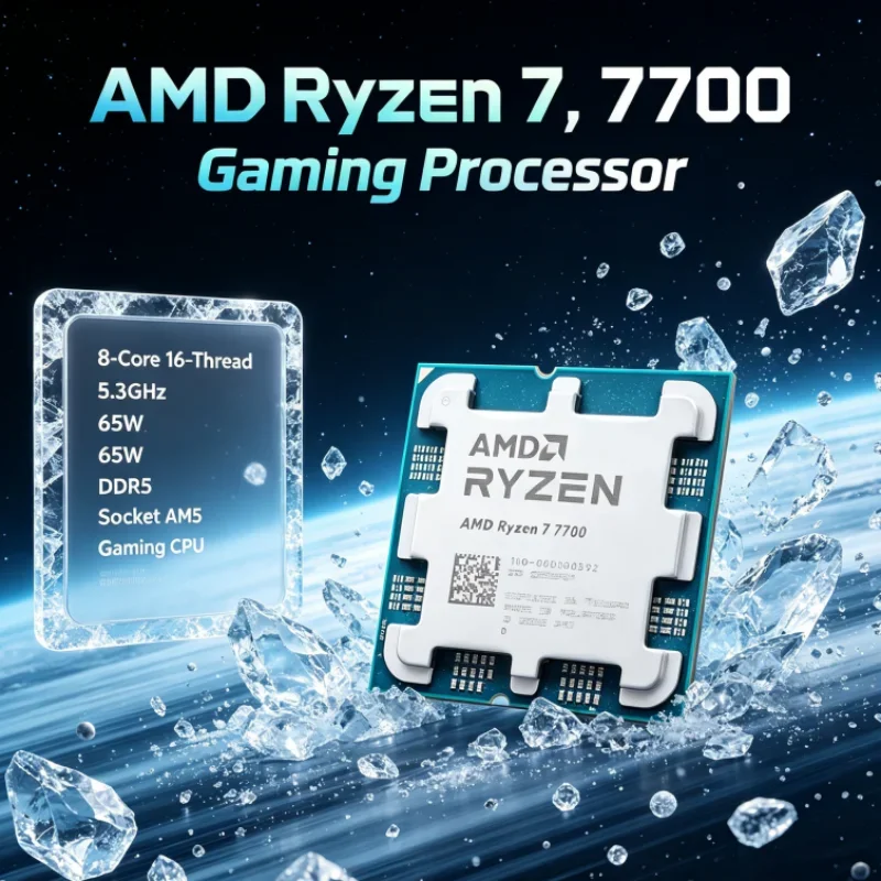 Ryzen 7 7700 AMD Desktop CPU 5.3GHz 8-Core 16-Thread 65W 5nm 32M L3 DDR5 AM5 100-000000592 No Cooler Type-C