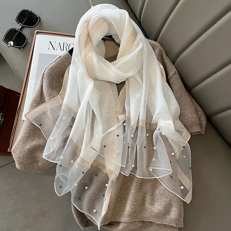 2024 Luxury Brand Women Fashion Scarf Plain Solid Silk Linen Shawls Summer Lady Bandanas Foulard Hijab