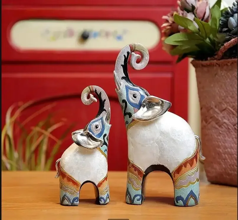 Resin Elephant Ornament 2 Piece Set Statue Knickknacks Home Decor Accessories Crafts Entrance Display Figurines Sculpture