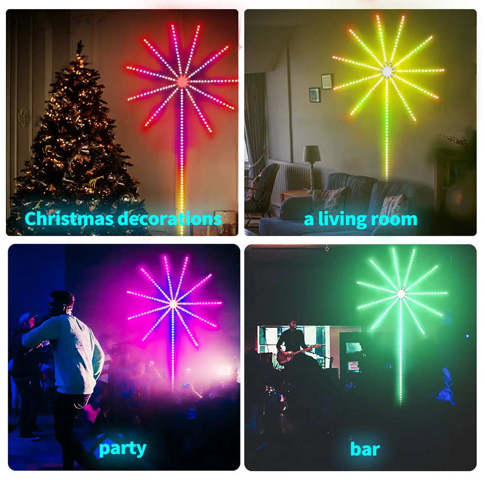 Smart LED Lights with DIY Fireworks Lights with Remote Control Bluetooth Holiday Lights for Home Indoor Bedroom Party Bar Decora