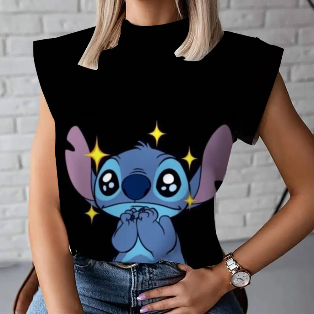 Summer women's T-shirt fashionable and comfortable casual short-sleeved Star and Stitch cartoon female high-neck T-shirt