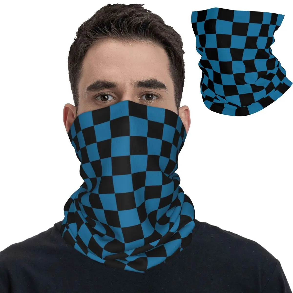 Blue And Black Checkered Bandana Neck Cover Printed Balaclavas Mask Scarf Multifunctional Headband Outdoor Sports Unisex Adult