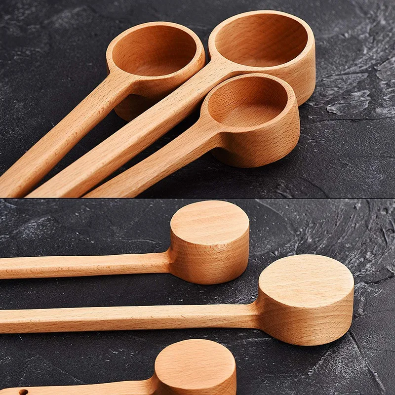 

【Perfect-Gift!】3 Pcs Wooden Coffee Spoon Long Handle Coffee Scoop Tea Espresso Spoon Coffee Measure Spoon For Ground Beans And T