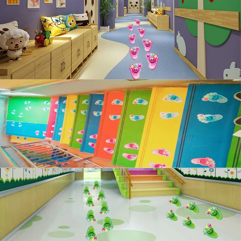 Kindergarten small footprints Kinder lernen Walkfoot prints selbst klebende Sticker stairs class room decorative floor stickers