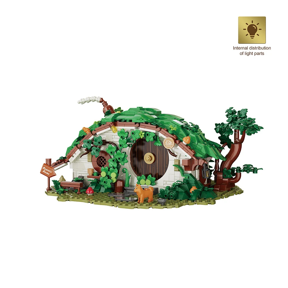 

Creative Architecture Fairy Tale World Dwarf Cabin Block Construction Building Brick House Street View Toys With Light For Gifts