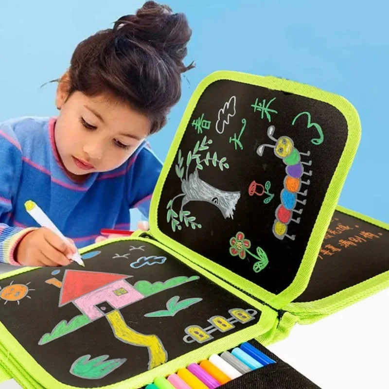 14 Pages Magic Blackboard Children Educational Toy Kids Coloring Books toys to Draw Erase Boards with 12 pcs Water Chalk Pens