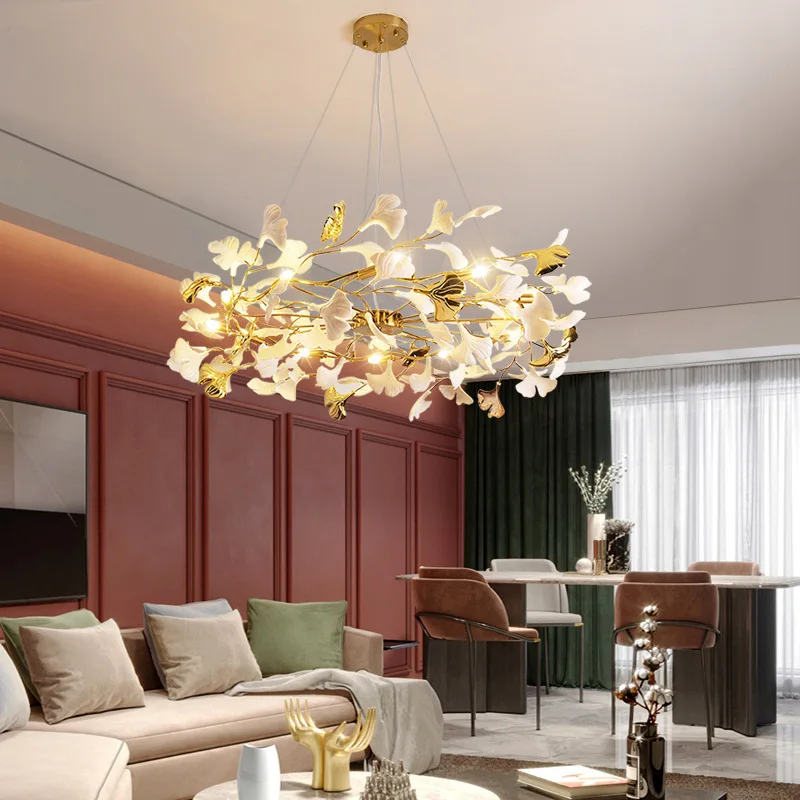 Hotel lighting fixtures Decoration Ginkgo Leaf Flower New Product Large Project Indoor Hotel Lobby Villa Custom LED Chandeliers