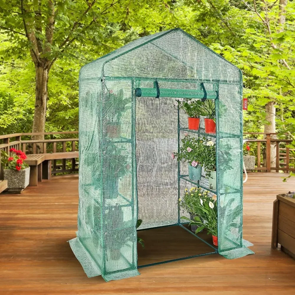 

Walk-in Green House, 55.5 x 29.3 x 80.7 inch, Portable Greenhouse with Shelves, High Strength PE Cover with Roll-up Zipper Door