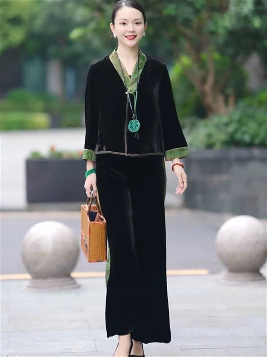 Herfst Nieuwe Chinese Stijl Nationale Wind 2023 Oosterse Nieuwe Korte Jas Fluwelen Voor Vrouwen Fluwelen Han Kleding Geborduurde Blouse