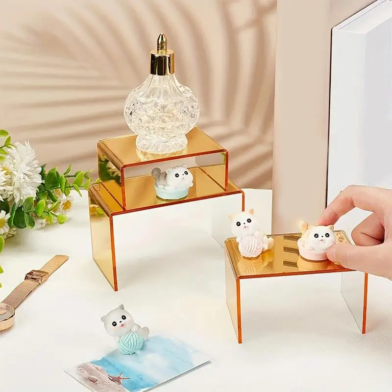 

Acrylic Riser Display Stands Golden Riser Display Stand Counter Storage Holder Three Sizes Collection Organiser For Cabinet Home