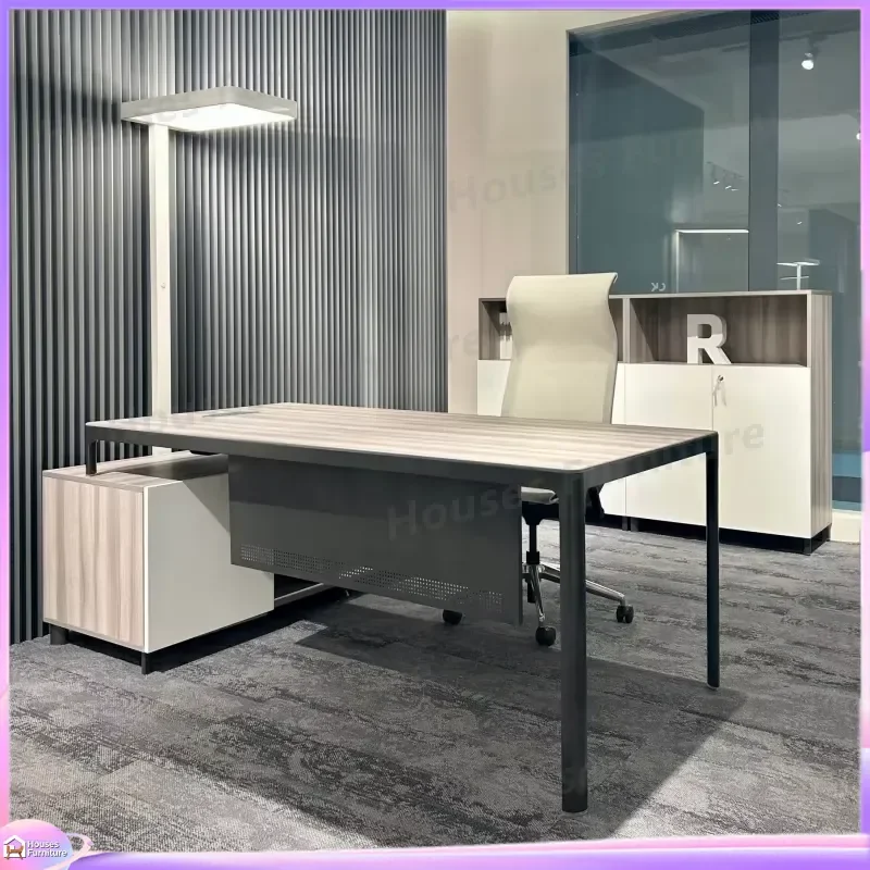 Modern 2m Executive Desk with Side Cabinet High Quality Office Workstation Manager Table Large Computer Desk for Home Office