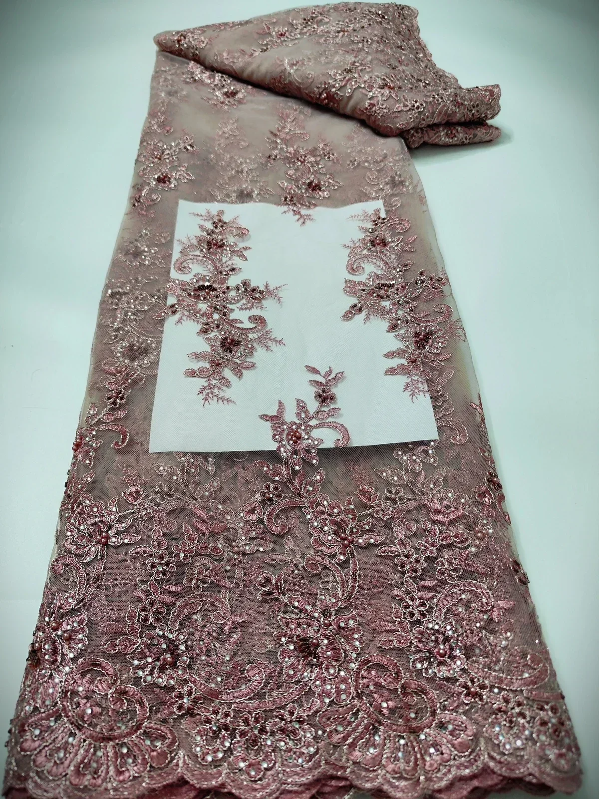 African Handmade Beads Lace Fabric 2024 High Quality Nigerian Sequins French Tulle Fabric Material For Wedding Party PWH23109