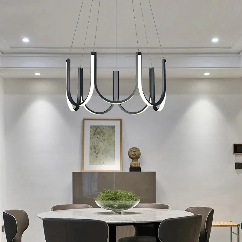 

Model Room U-shaped Chandeliers Nordic Simple Living Room Pendant Lamps Postmodern Pendant Light Bedroom Restaurant LED Lighting