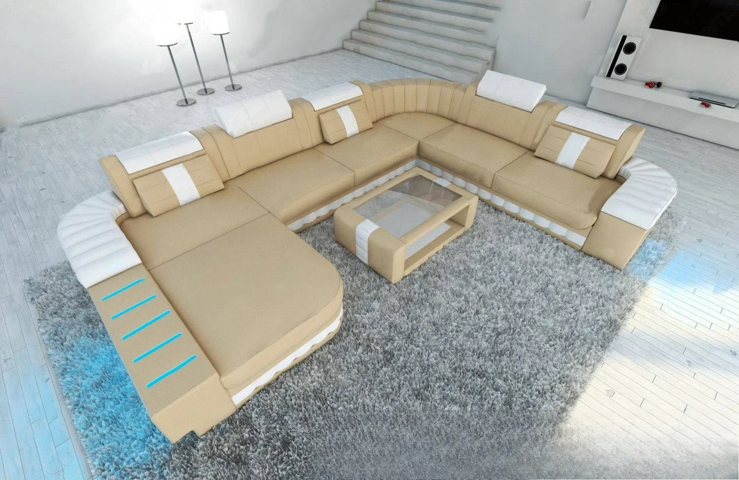 

Combination sofa modern living room creative puff cowhide multi-colored sand