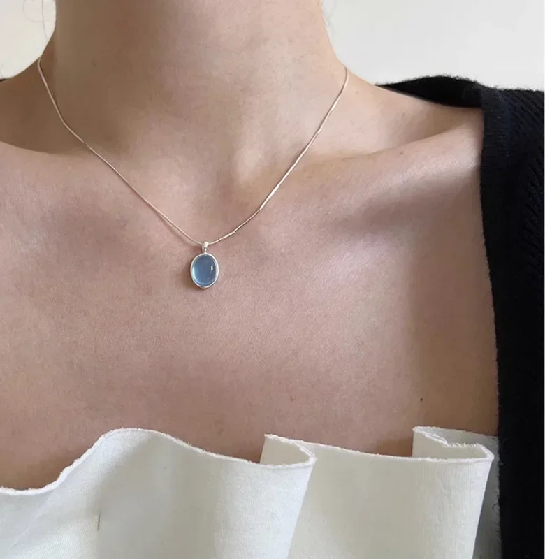 

Aquamarine Moonstone Necklacenecklace Pendant For Women Oval Chain Necklace Jewelry For Ladies Gift