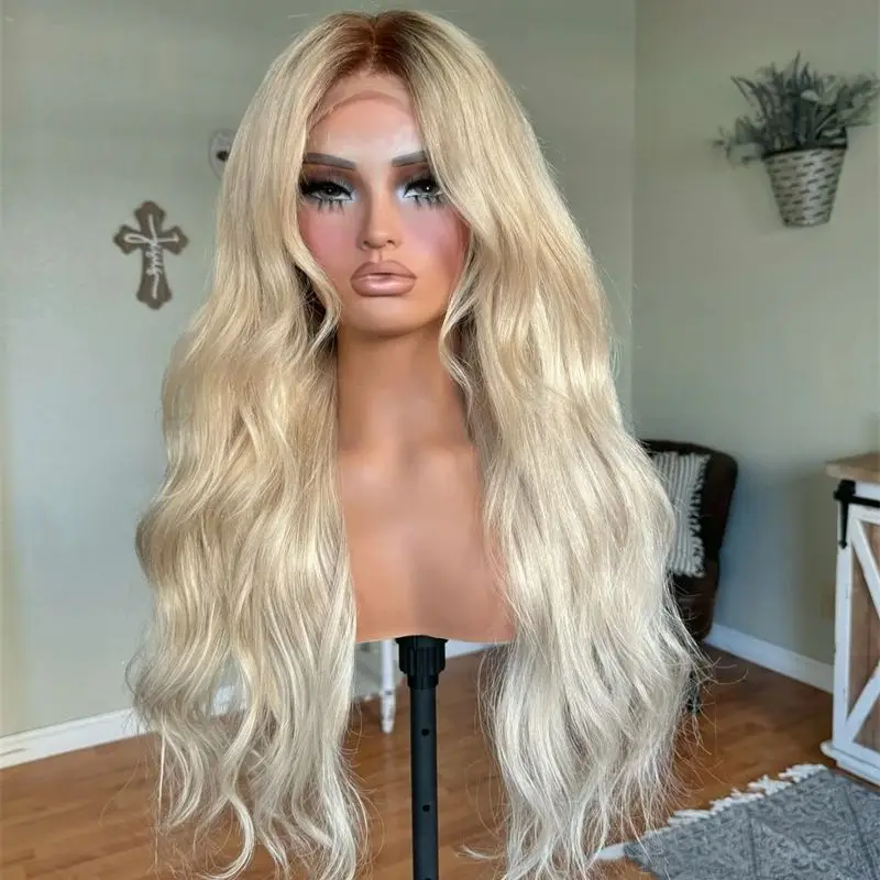 Sale clearance Cheap Wigs Premium costume for women Synthetic Wig High Quality Long Lace Front Wigs Golden Blonde Brown Rooted