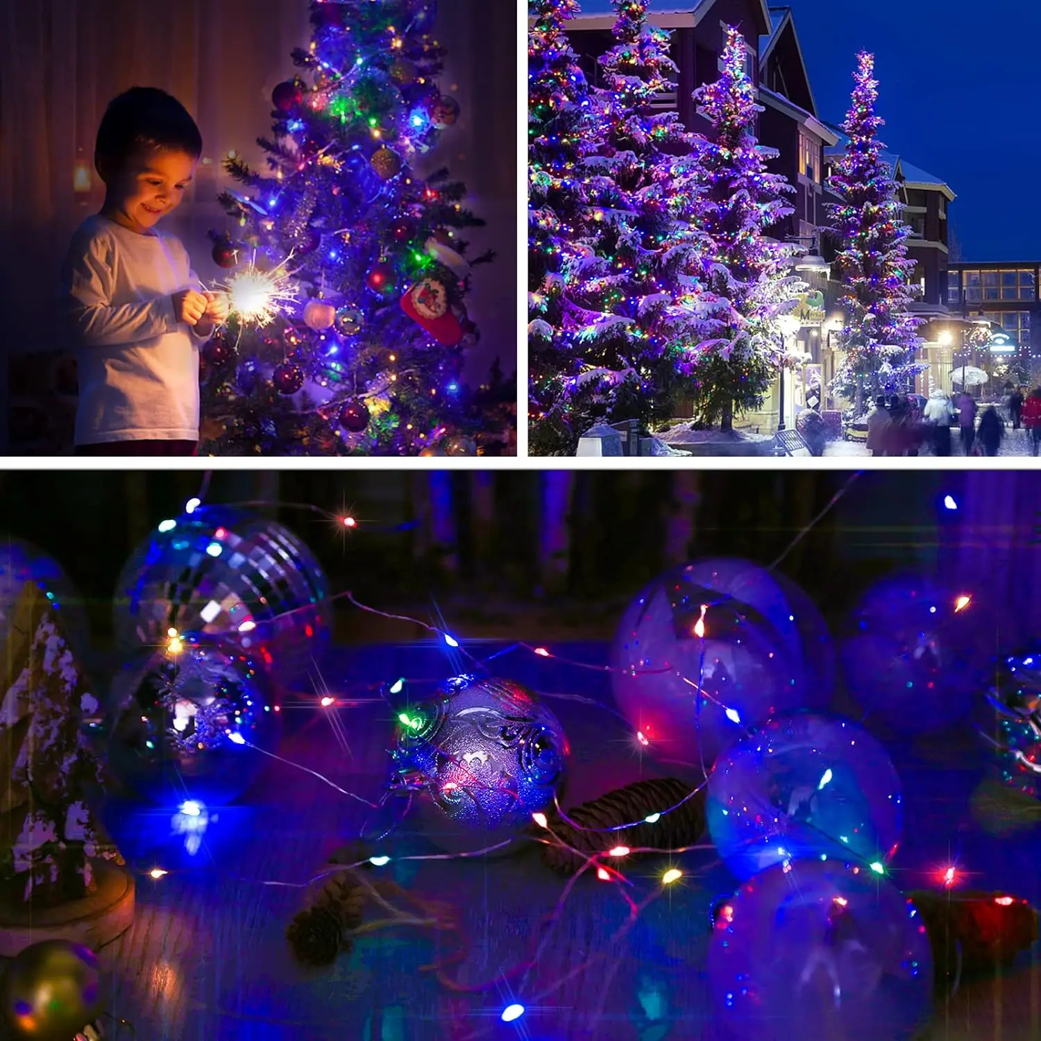 2 Pack 33ft Solar Fairy String Lights Small, 100 Led Multicolor Solar Fairy Lights Outdoor, Solar Christmas Lights Copper