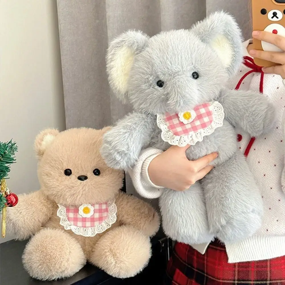 Juguetes de peluche de oso corriendo Kawaii, conejo de dibujos animados de 40cm, Animal relleno con babero, regalos de muñecas de acompañamiento