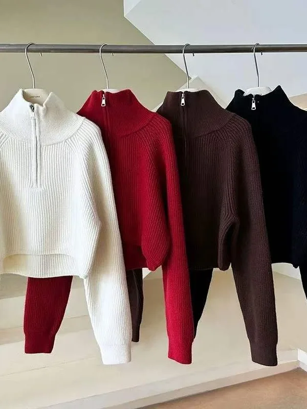 

Женский вязаный свитер с высоким воротником на молнии, осень-зима, новый утягивающий топ, прямой трикотаж без рукавов для поездок на работу