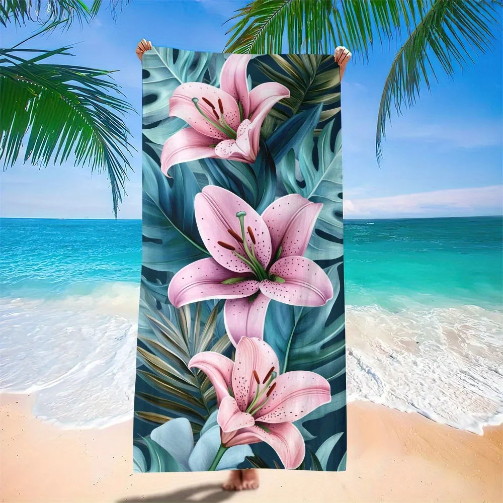 1pc Tropical Beach Microfiber Scarf with Vibrant Floral Design - Lightweight, Quick-Dry, Versatile & Sand-Resistant Summer