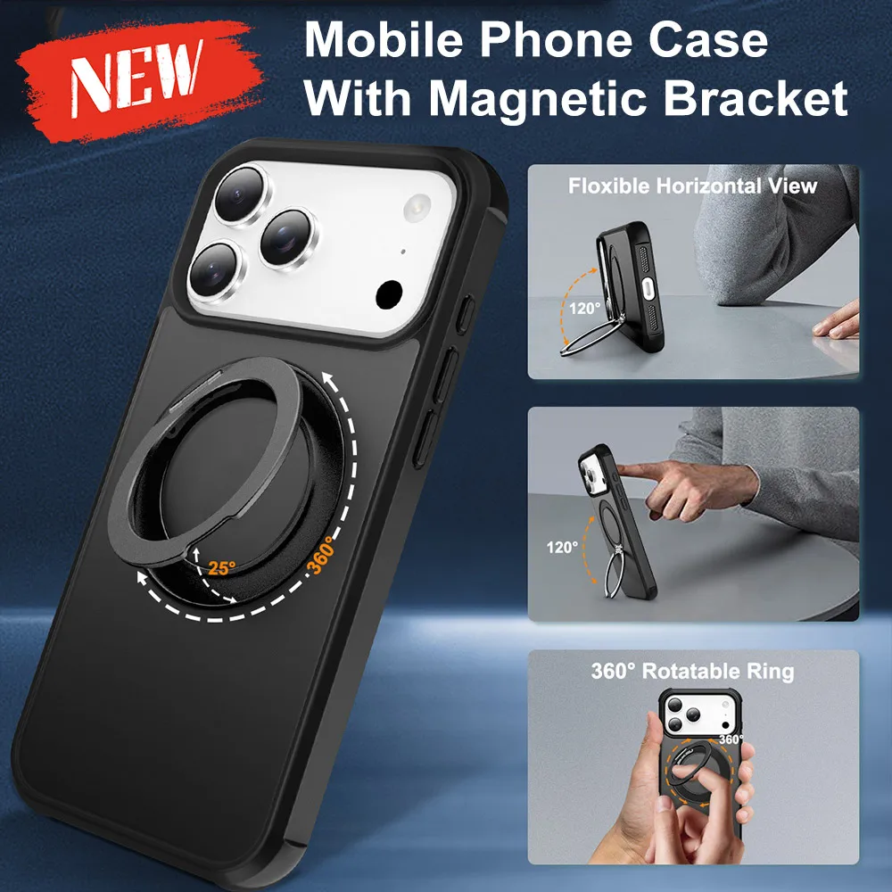 

Матовый магнитный чехол для телефона с подставкой на палец для IPhone 17 Pro Max, жесткий держатель для задней крышки из ПК для зарядных чехлов Magsafe