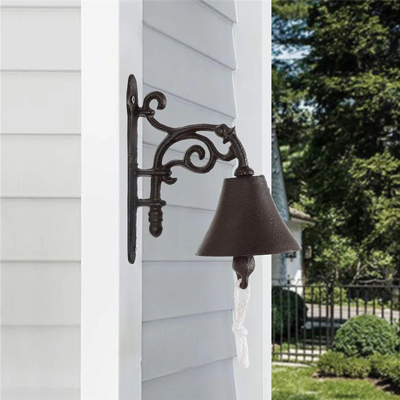 

【Home-Accessories】Large Cast Iron Wall Mounted Outdoor Dinner Bell , Rustic Metal Door Bell For Farm House Exterior Decorative A