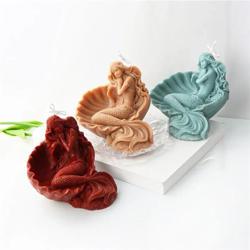 

3d Sleeping Shell Mermaid Silicone Mold Beauty Lady Mermaid Tail Candle Mould Aromatherapy Plaster Resin Molds Candle Making Kit