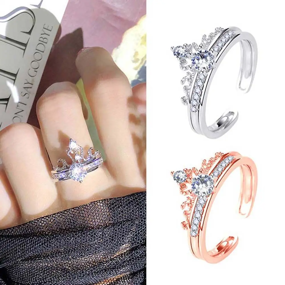 Adjustable Gifts Zircon 2 In 1 Creative Women Opening Rings Finger Rings Set Fashion Jewelry