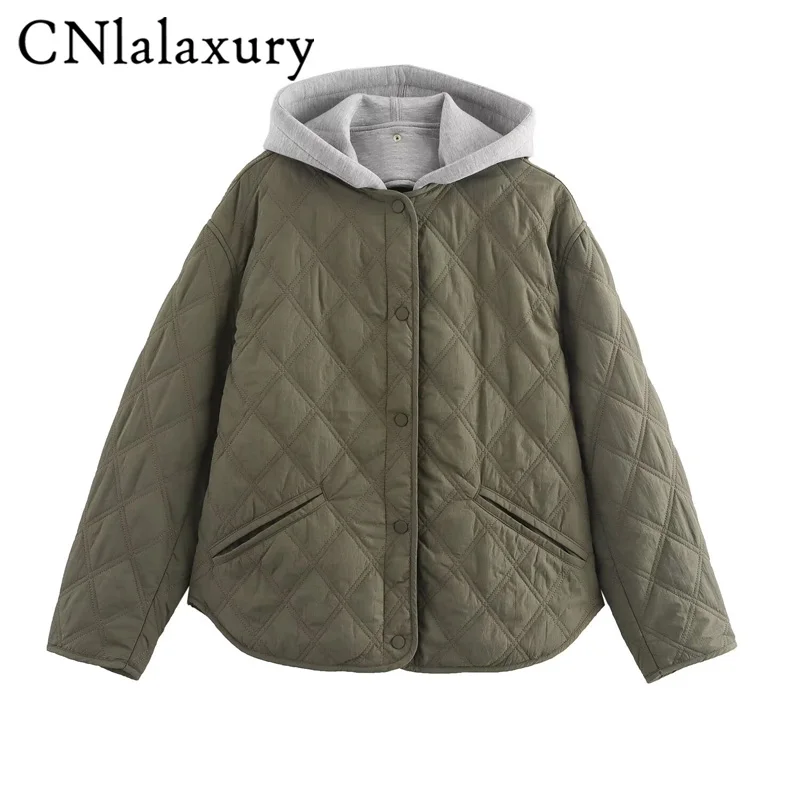 Hoody Padded Jacket Cotton Coat Woman Clothing Winter Coat Solid Color Long Sleeve Top Loose Casual Elegant Quilted Jacket