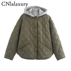 Hoody Padded Jacket Cotton Coat Woman Clothing Winter Coat Solid Color Long Sleeve Top Loose Casual Elegant Quilted Jacket