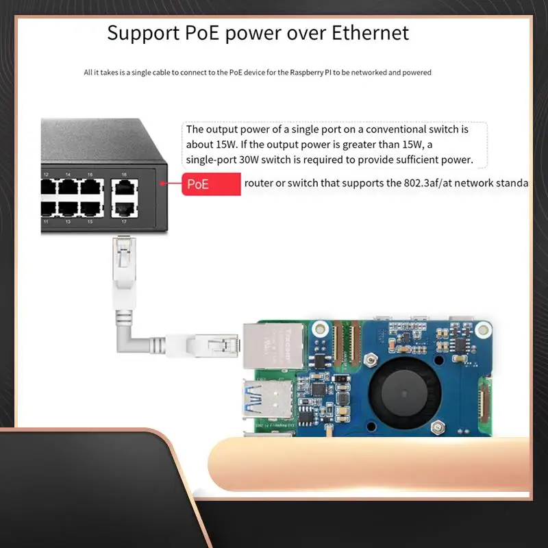 

For Raspberry Pi 5 Poe HAT 802.3Af/At GPIO Expansion Board With Cooling Fan 5V/12V For Raspberry Pi 5 Parts Accessories 1Set