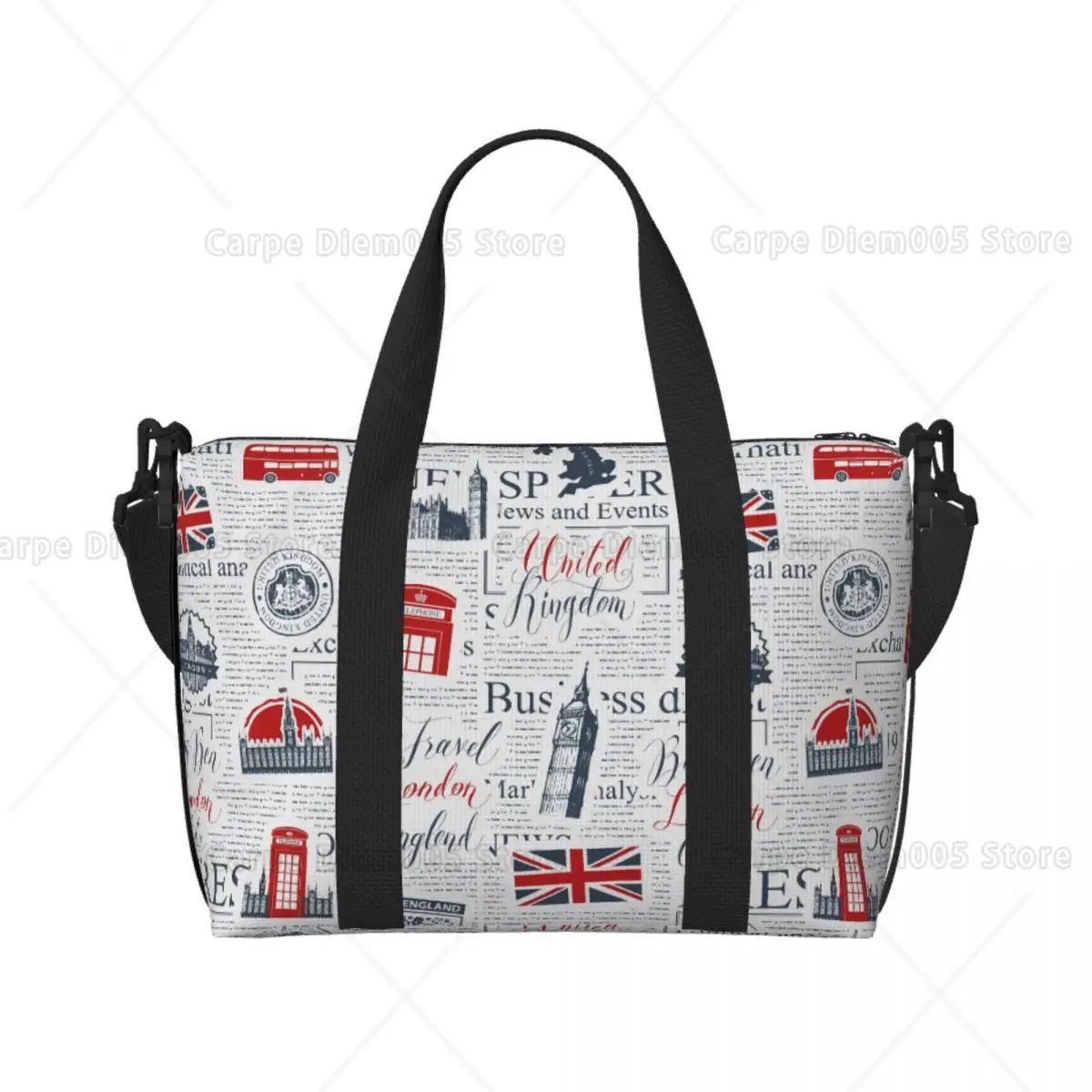 

Vintage UK London Newspaper Travel Luggage Bags Foldable Hand Travel Bag Sport Gym Bag for Men Women One Size