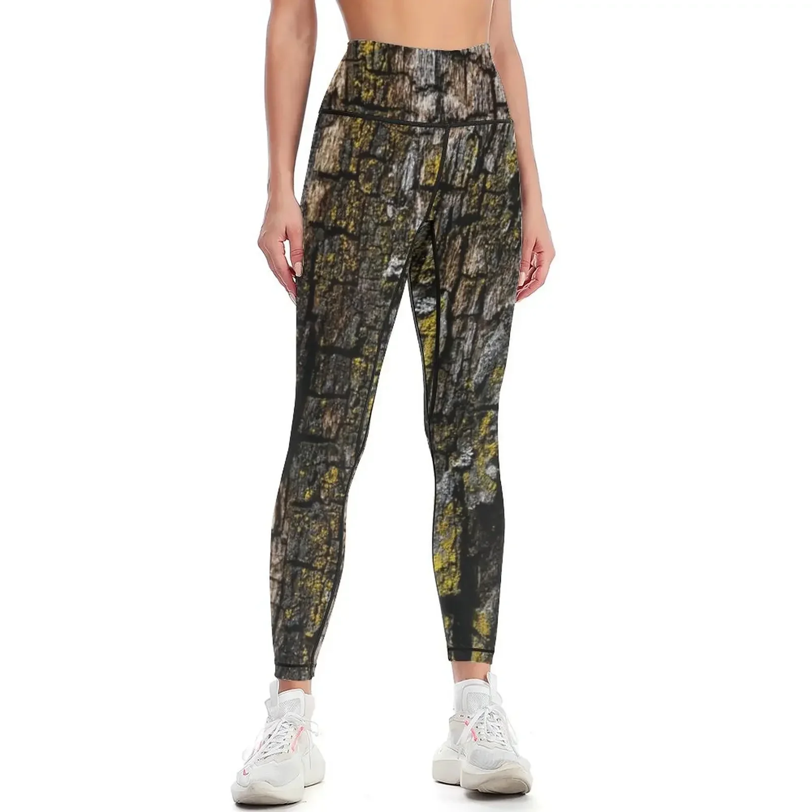 

Cool Brown wood bark with yellow lichen pattern Leggings trousers Women's fitness sportswear woman gym 2025 Womens Leggings