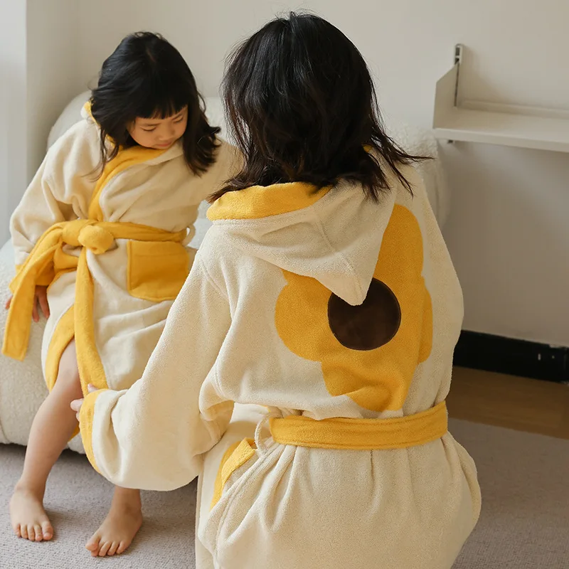 Exquisite Cotton Maternal and Child Grade a SUNFLOWER Adult and Children Bathrobe Absorbent Soft Skin-Friendly Hooded Tracksuit